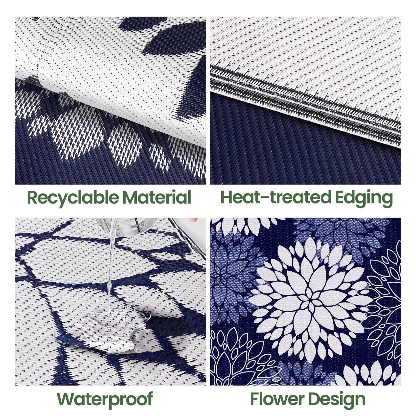 LuxStep Outdoor Rug Waterproof Outdoor Plastic Straw Rug Reversible Patio Rug Mat Outdoor Decor Large Area Mats for RV, Picnic, Backyard, Deck, Balcony, Porch, Beach, Camping, 5' x 8' Blue