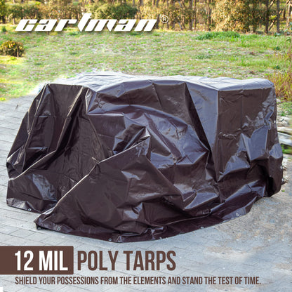 CARTMAN Finished Size 8x10 Feet Extra Thick 12 Mil Heavy Duty Poly Tarp, Multipurpose Protective Cover, UV Resistant, Waterproof Poly Tarpaulin with Reinforced Edges