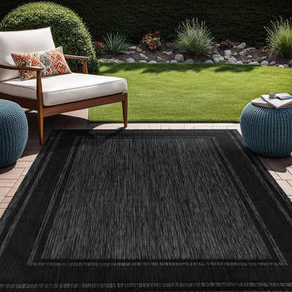 Beverly Rug Outdoor Rug 5x7 Modern Bordered Area Rugs for Indoor and Outdoor Patio Deck Porch Garden Waterproof Weather Sun Resistant Washable Outside Carpet (5 x 7 Black)