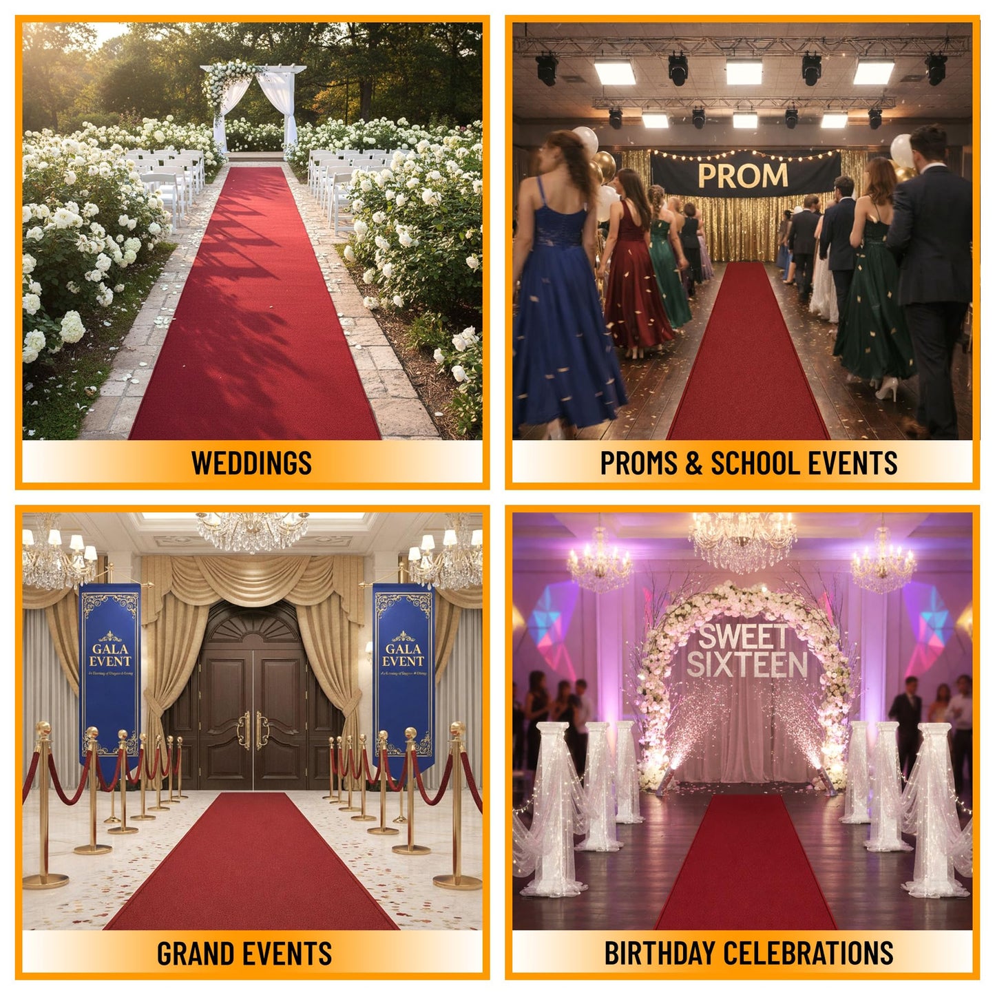 Ottomanson Red Carpet Runner for Party 1 ft 10 in x 12 ft – Non Slip VIP Entrance Carpet for Prom, Graduation, Wedding Aisle & Hollywood Theme Decor – Red