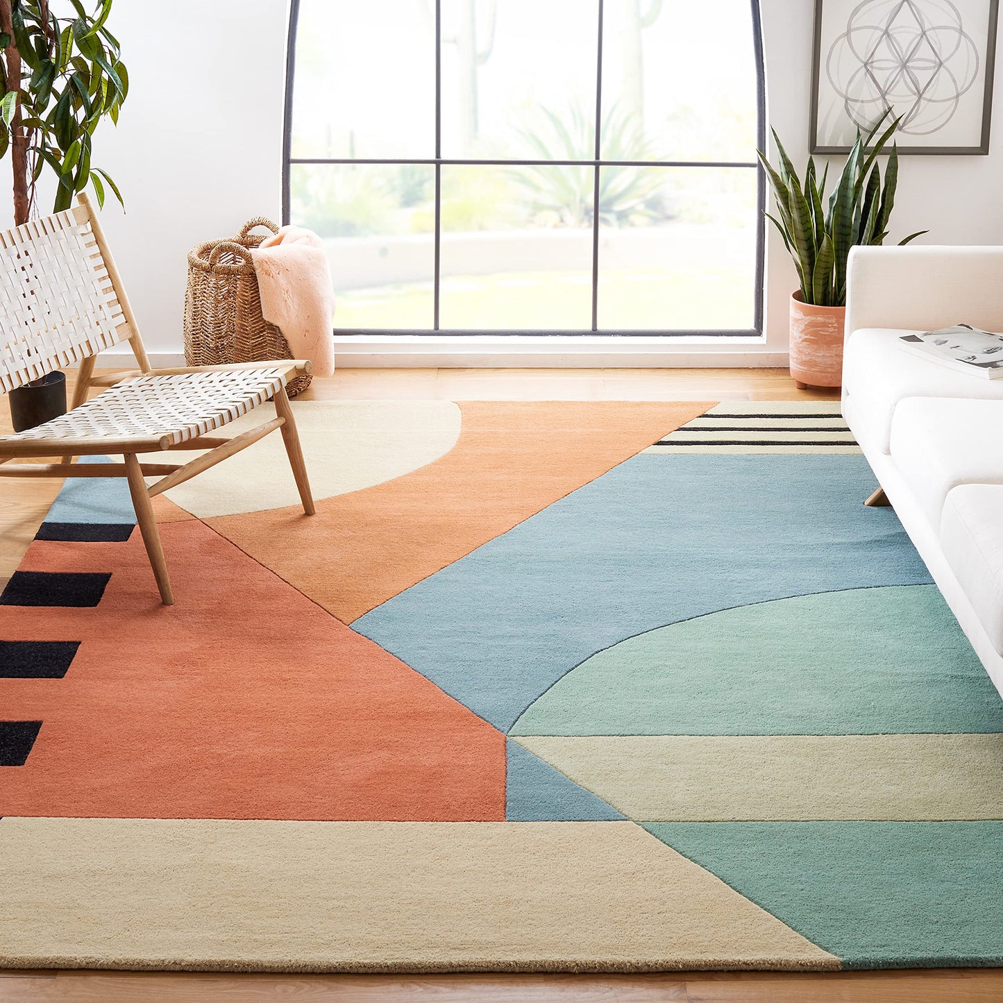 SAFAVIEH Rodeo Drive Collection Area Rug - 7'6" x 9'6", Gold, Handmade Mid-Century Modern Abstract Wool, Ideal for High Traffic Areas in Living Room, Bedroom (RD863A)
