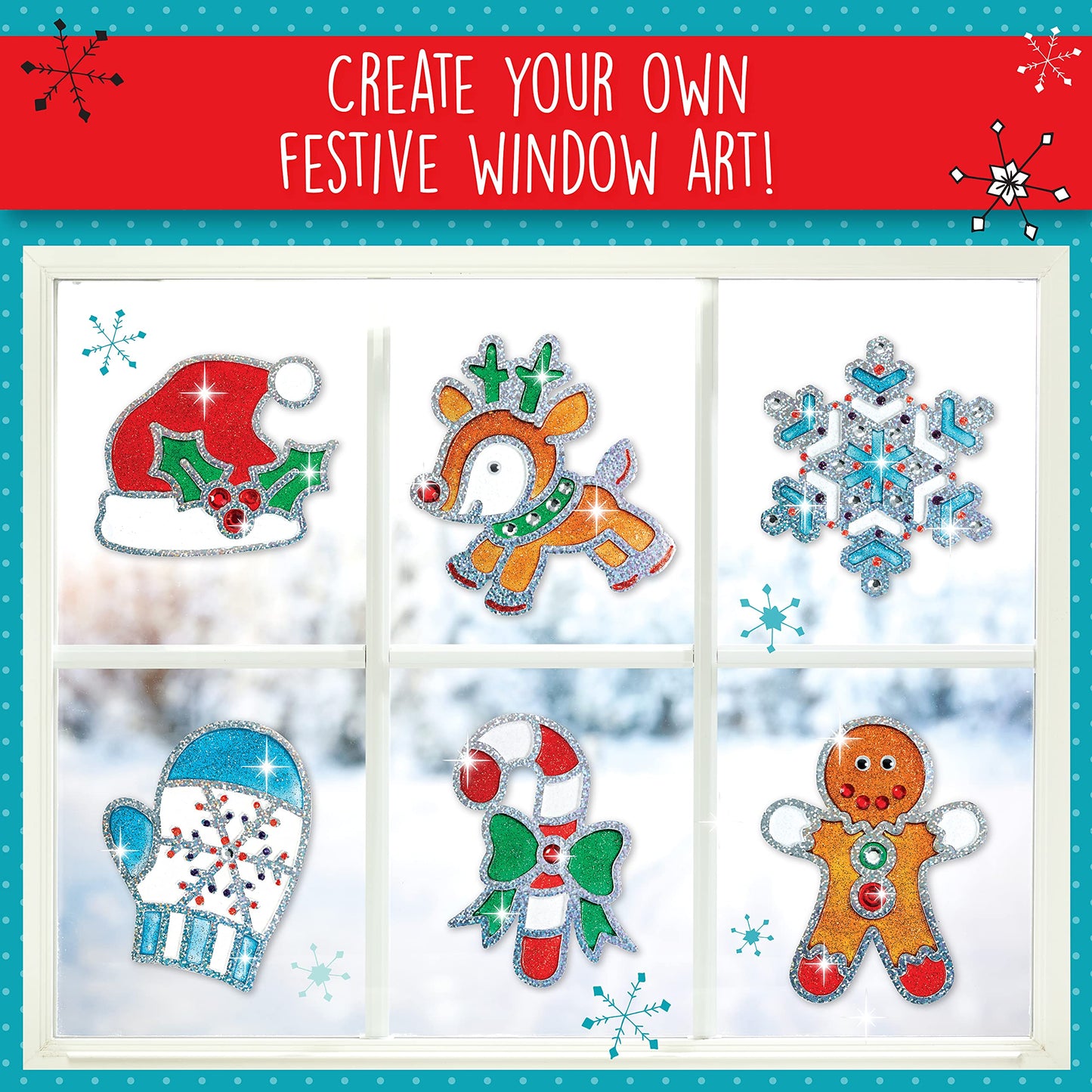 Creativity for Kids Holiday Easy Sparkle Window Art Craft Kit: Create 7 Window Art Designs, Holiday Crafts, Christmas Crafts for Kids, Christmas Activities for Kids (Ages 6+)