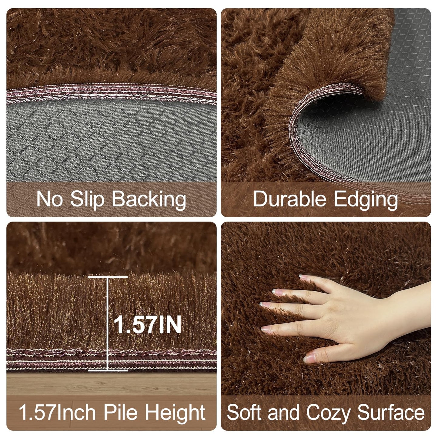 Fixseed Brown Round Area Rugs 3 Ft Small Fluffy Rug for Bedroom Shaggy Circle Rug, Soft Furry Carpet for Teen's Room Aesthetic Décor Circular Carpet for Baby Nursery Dorm Living Room Home Decor