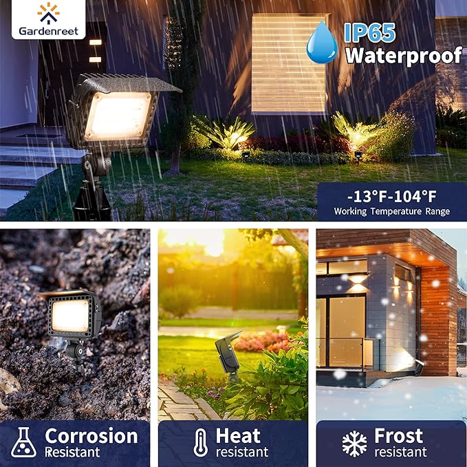 Gardenreet Outdoor LED Wall Wash Lights - Landscape Flood Light Low Voltage, Brightness & 3 Color Temperature Adjustable, Hardwired Waterproof Black Aluminum Lighting for Yard Tree Wall 10 Pack