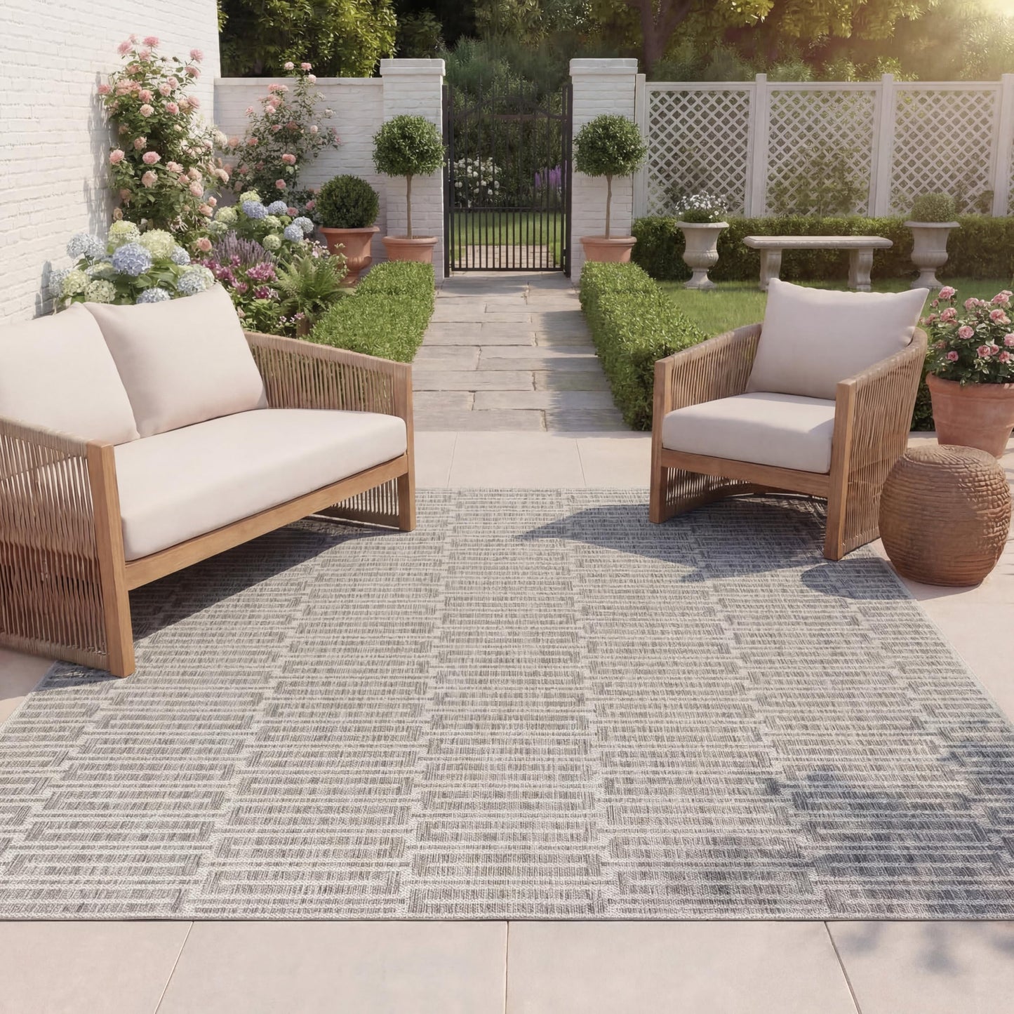 SAFAVIEH Outdoor Area Rug 9x12 - Beach House Collection - Large - Modern Design, Grey & Ivory, Weather Resistant, Non-Shedding & Easy Cleaning, Ideal for Patio, Backyard, Deck, Dining Space (BHS418F)