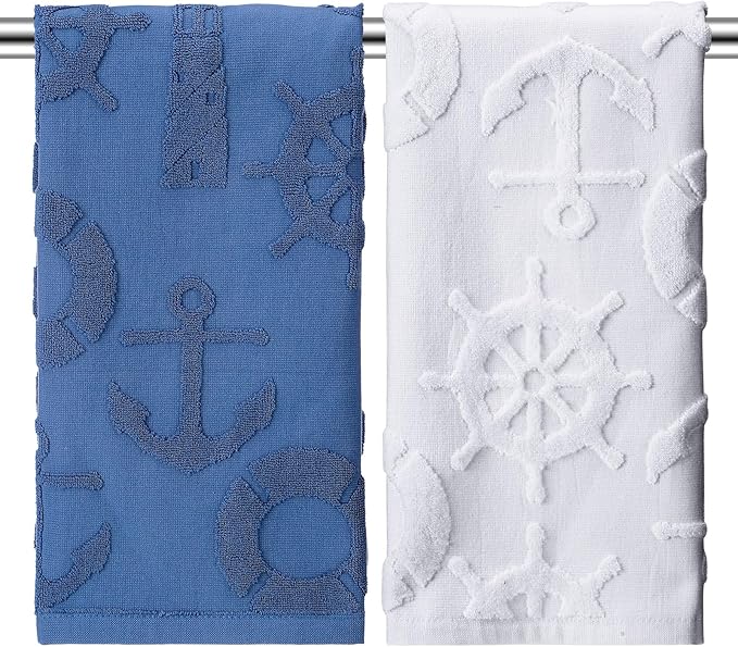 2 Pcs Nautical Hand Towels for Bathroom Navy Blue Nautical Beach Bathroom Hand