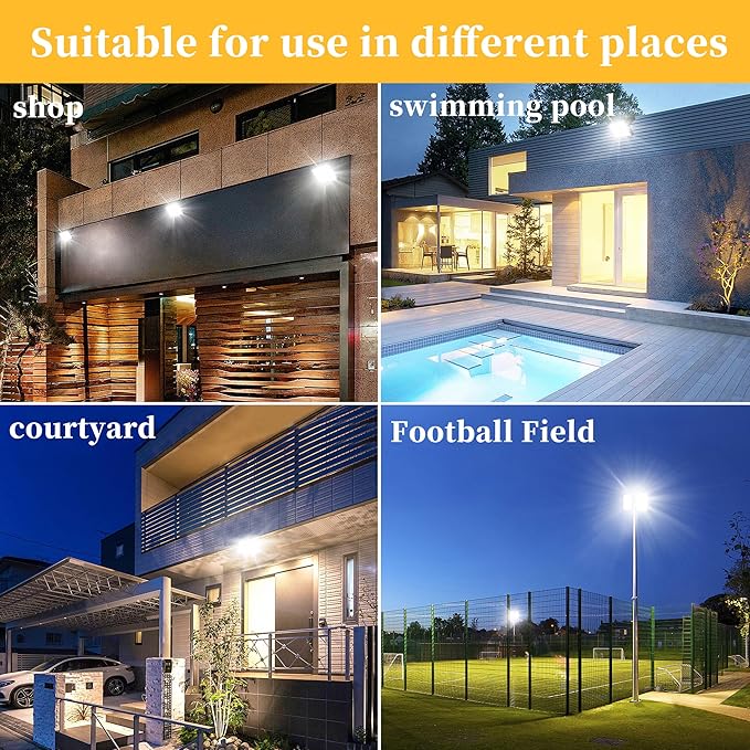 ADYENA 2 Pack 150W LED Flood Lights Outdoor, Plug in LED Work Light, 1500LM Super Bright Outdoor Lights, IP66 Waterproof 6000K Daylight White Floodlights for Garage Yard Garden Playground