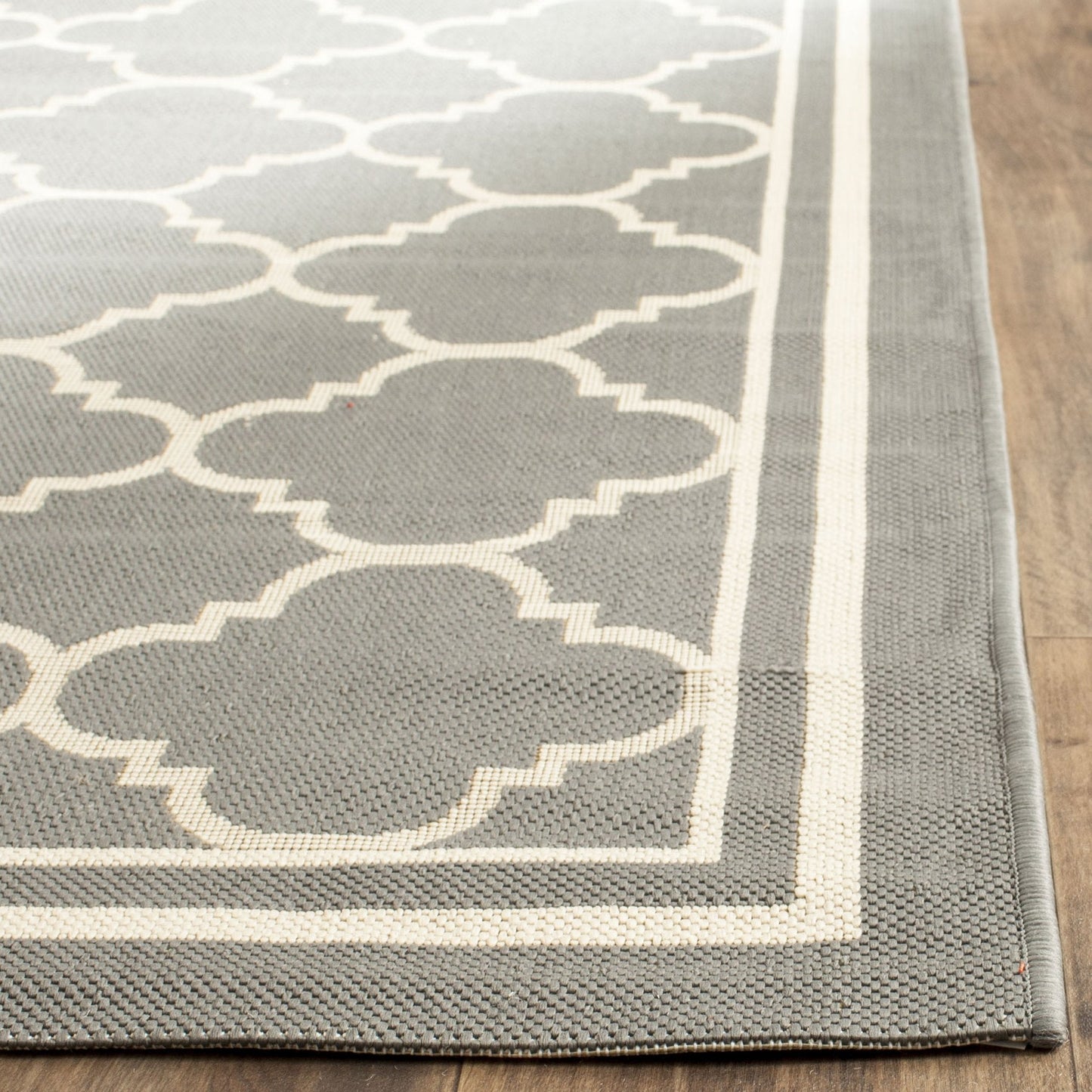 SAFAVIEH Washable Rug Outdoor Courtyard Collection - 4' Square, Anthracite & Beige, Non-Shedding & Easy Cleaning, Ideal for Patio, Backyard, Mudroom (CY6918-246)