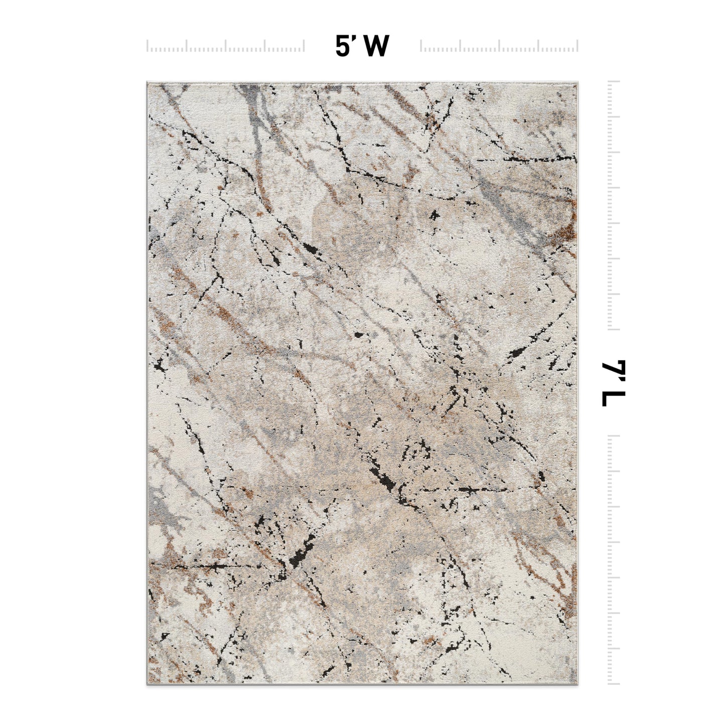 Rugshop Drifted Marble Abstract Area Rug Durable, Kid & Pet Friendly Gray, Ivory, Neutral Tones 5' x 7' Great for Living Rooms, Home Offices, or Breakfast Nooks