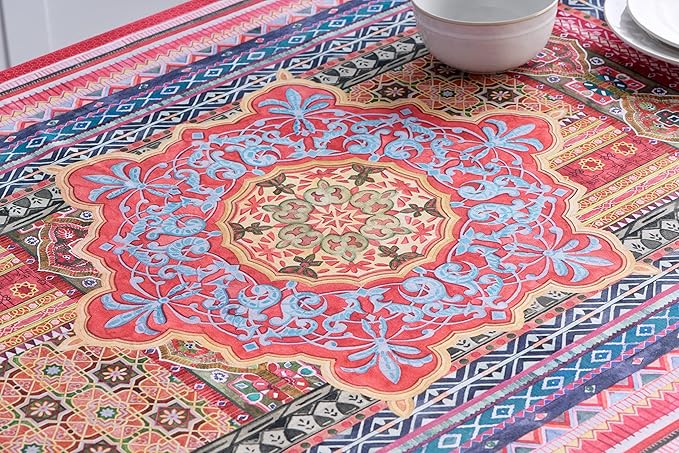 Maison d' Hermine Table Cloth Rectangle Table 100% Cotton 70 x 140 Inches Fall Tablecloth Reusable Everyday Use for Thanksgiving Christmas Decorations Dining Farmhouse Party (Ispahan)