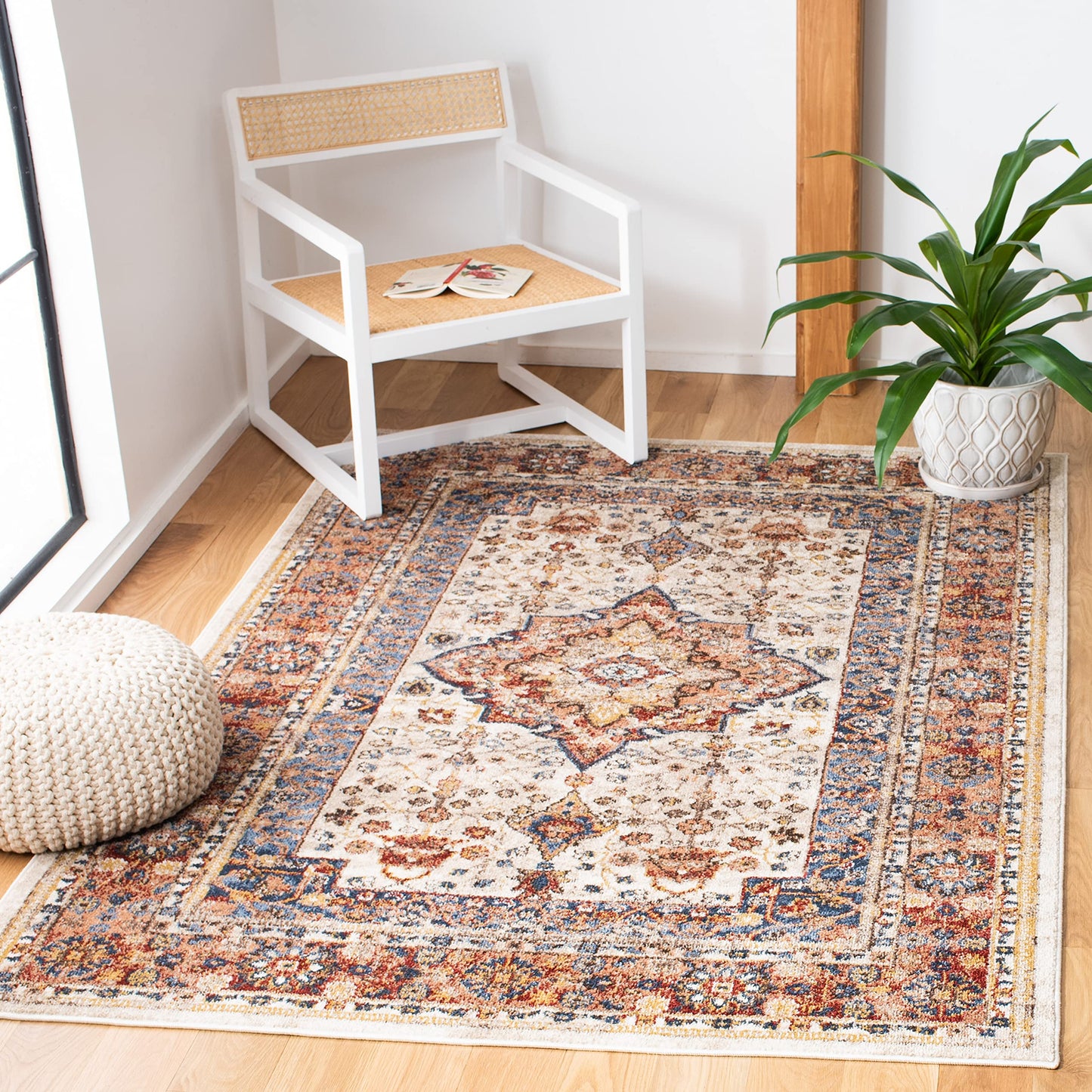 SAFAVIEH Bijar Collection 3' x 5' Ivory / Rust BIJ652A Traditional Oriental Distressed Non-Shedding Living Room Bedroom Accent Rug
