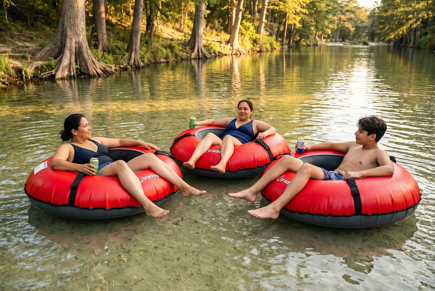 Pack of Two Bradley Heavy Duty Tubes for Floating the River; Whitewater Water Tube; Rubber Inner Tube with Cover for River Floating; Linking Tandem River Tubes; River raft Tube Red