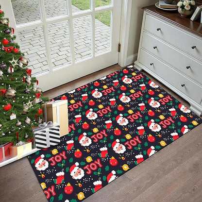 3' X 5' Christmas Rug Indoor Xmas Door Mat Washable Non Slip for Bedroom Living Room Entryway Laundry Classroom Santa Claus Throw Rug for Kids Boys Girls Cute