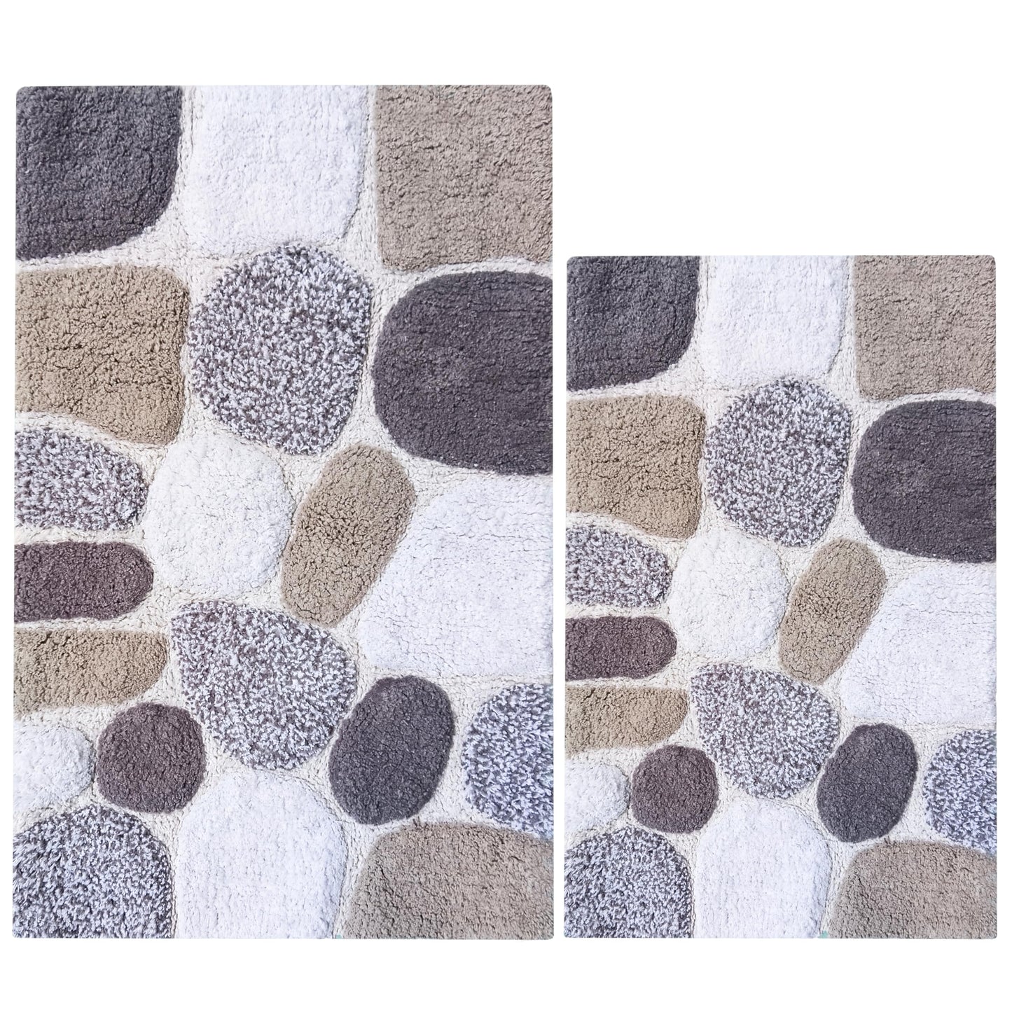 Ramanta Home Pure Cotton Pebble Stone Bath Rug Set of 2 - Light Grey, Super Soft Anti Skid Absorbent Bath Rug for Bathroom, Kitchen, Shower, Bath Tub, Machine Washable - 21x32 & 17x24 Inch