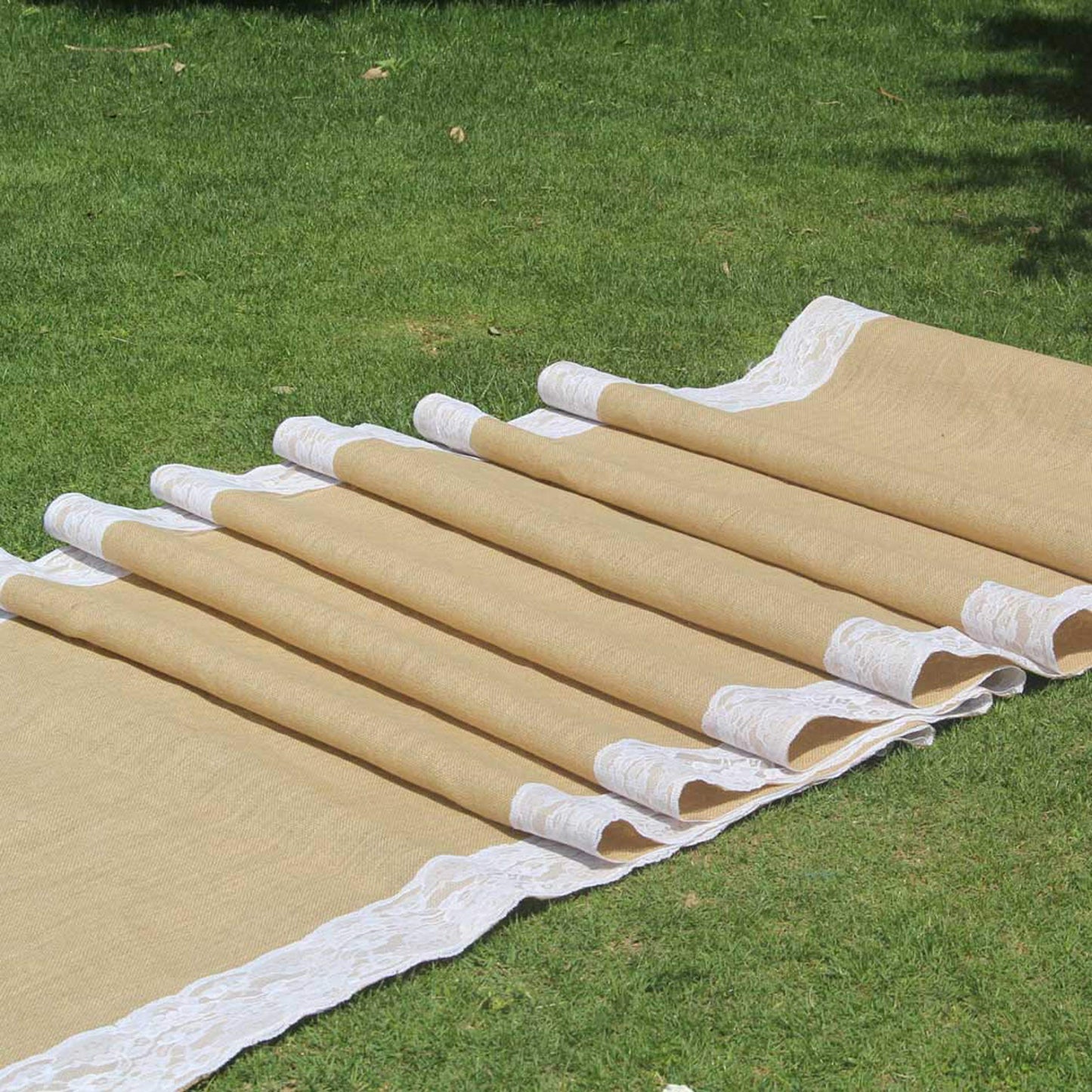 AAYU Premium Burlap Outdoor Wedding Aisle Runner with 5" Wide Ivory Lace Attached Edges, 40 Inch Wide 100 feet Long (40 Inch X 100 Feet)