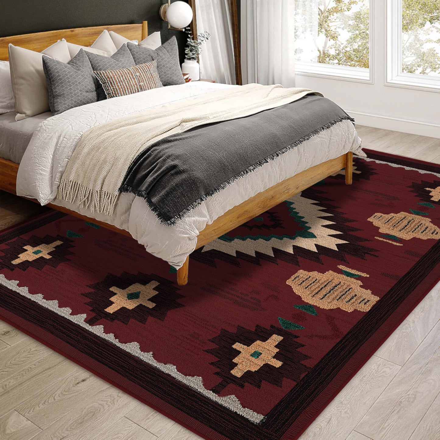 8x10 Area Rug for Living Room Western Rug Aztec Southwestern Rugs Machine Washable Tribal Navajo Southwest Rug Non Slip Printed Low-Pile Indoor Floor Carpet for Dining Room Bedroom Office, Red
