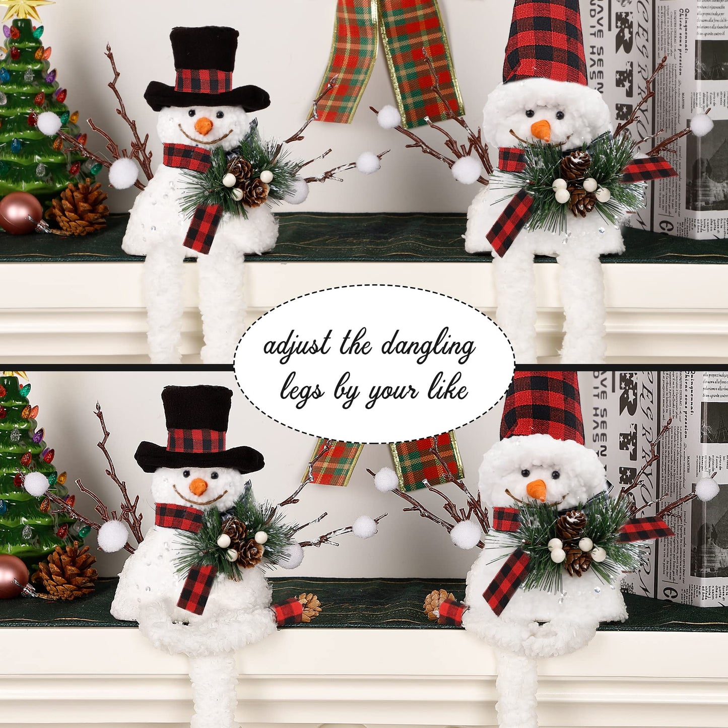 Lulu Home Set of 2 Christmas Snowman Ornaments for Table Mantel Desk Fireplace Home Holiday Decor (Red and Black)