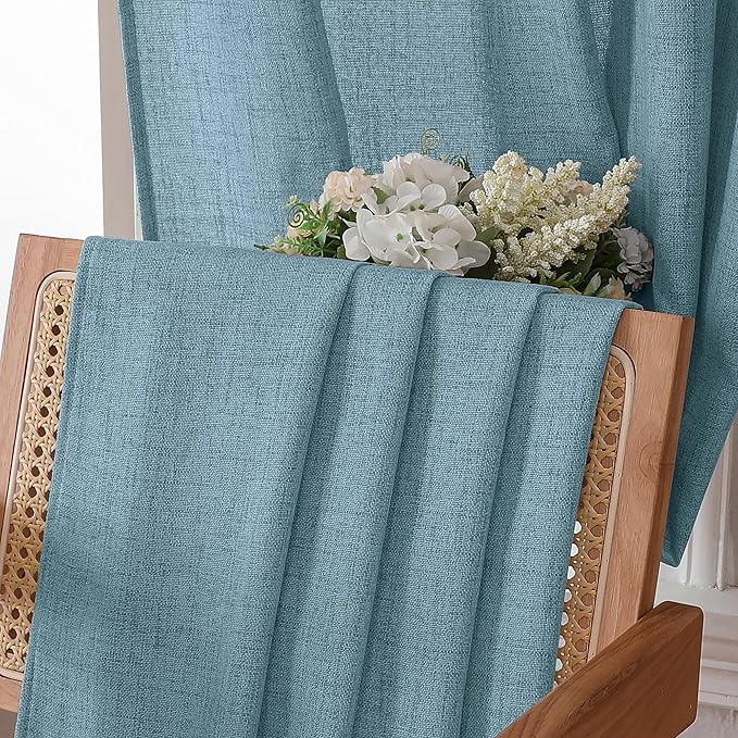 Tollpiz Linen Curtain Living Room Rod Pocket Semi Sheer Curtains Burlap Light Filtering Thick Linen Drape for Bedroom, 54 x 72 inches Long, Dusty Blue, Set of 2 Panels