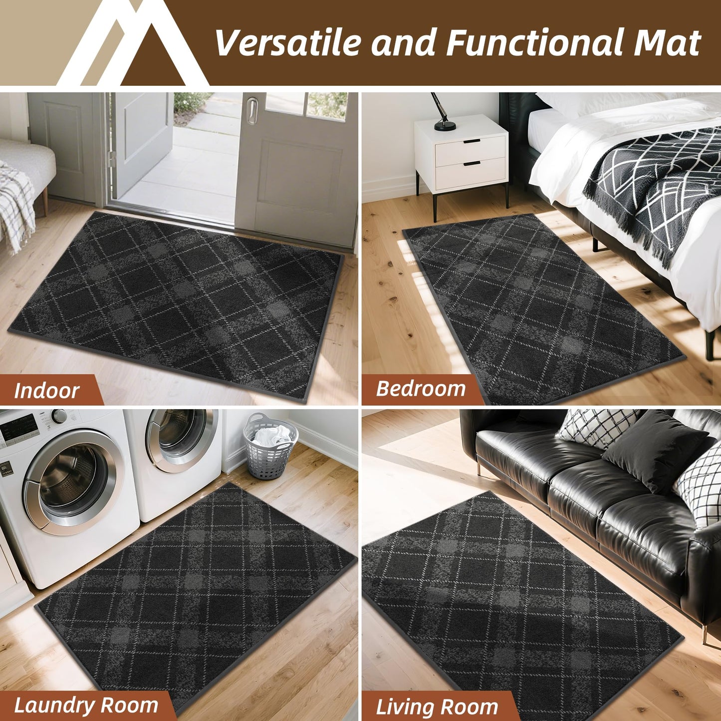 COSY HOMEER Door Mat Non-Slip, Soft Absorbent TPR Backing Doormat for Front Door Inside Entrance, Washable Low Profile Mats for Pets & Family, 32" x 48", Dark Grey