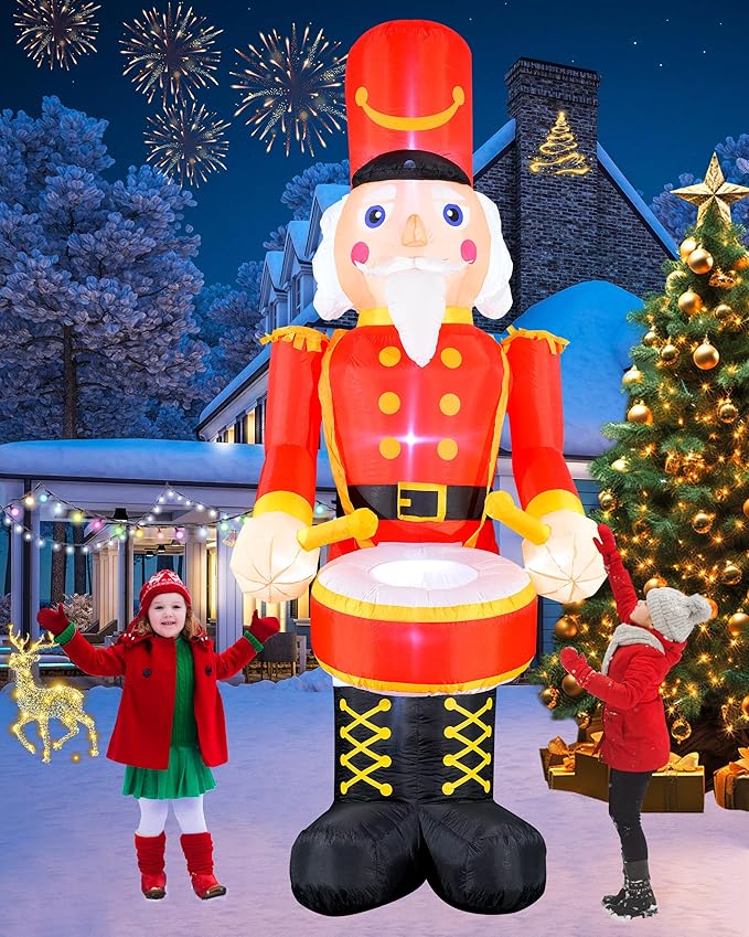 VCOKEN 12FT Christmas Inflatables Nutcracker Outdoor Decorations, Giant Christmas Inflatable with Big Bass, Built-in LEDs Inflatable Nutcracker Blow Ups for Xmas Decor Holiday Party Yard Garden Lawn