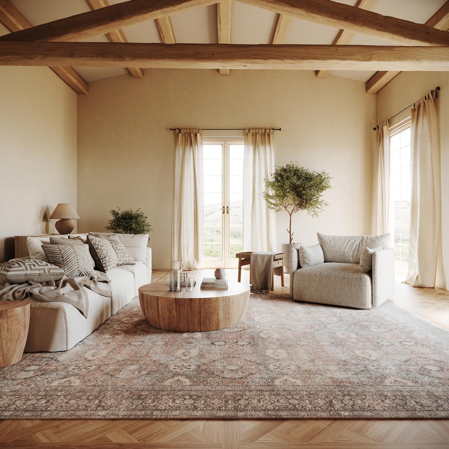 Nuloom Hillstone Collection 3' x 5' Area Rug, Traditional Vintage Distressed Medallion, Thick and Soft, Durable Non-Shedding Low Pile Poly/Jute Blend, Easy to Clean, Living Room, Bedroom