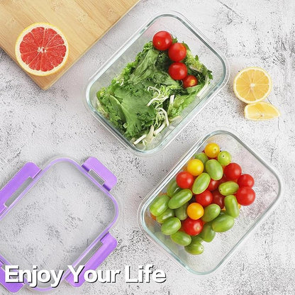 8 Pack 36oz Large Glass Meal Prep Containers with lids, Glass Food Storage Containers with Leak Proof Snap Lock Lids , Airtight Bento lunch Boxes, Kitchen Storage, Oven and Dishwasher Safe-Purple