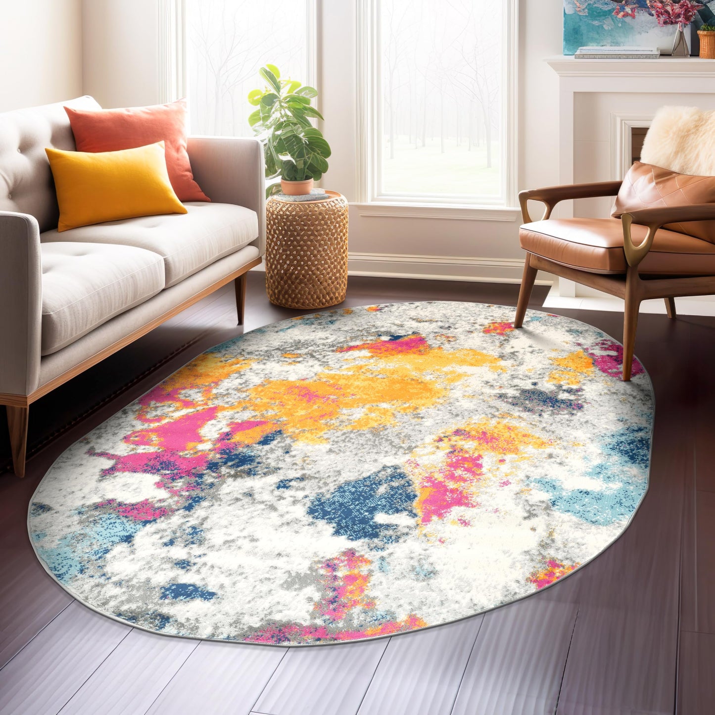 Rugshop Sky Collection Modern Abstract Oval Area Rug 5' x 7' Multi