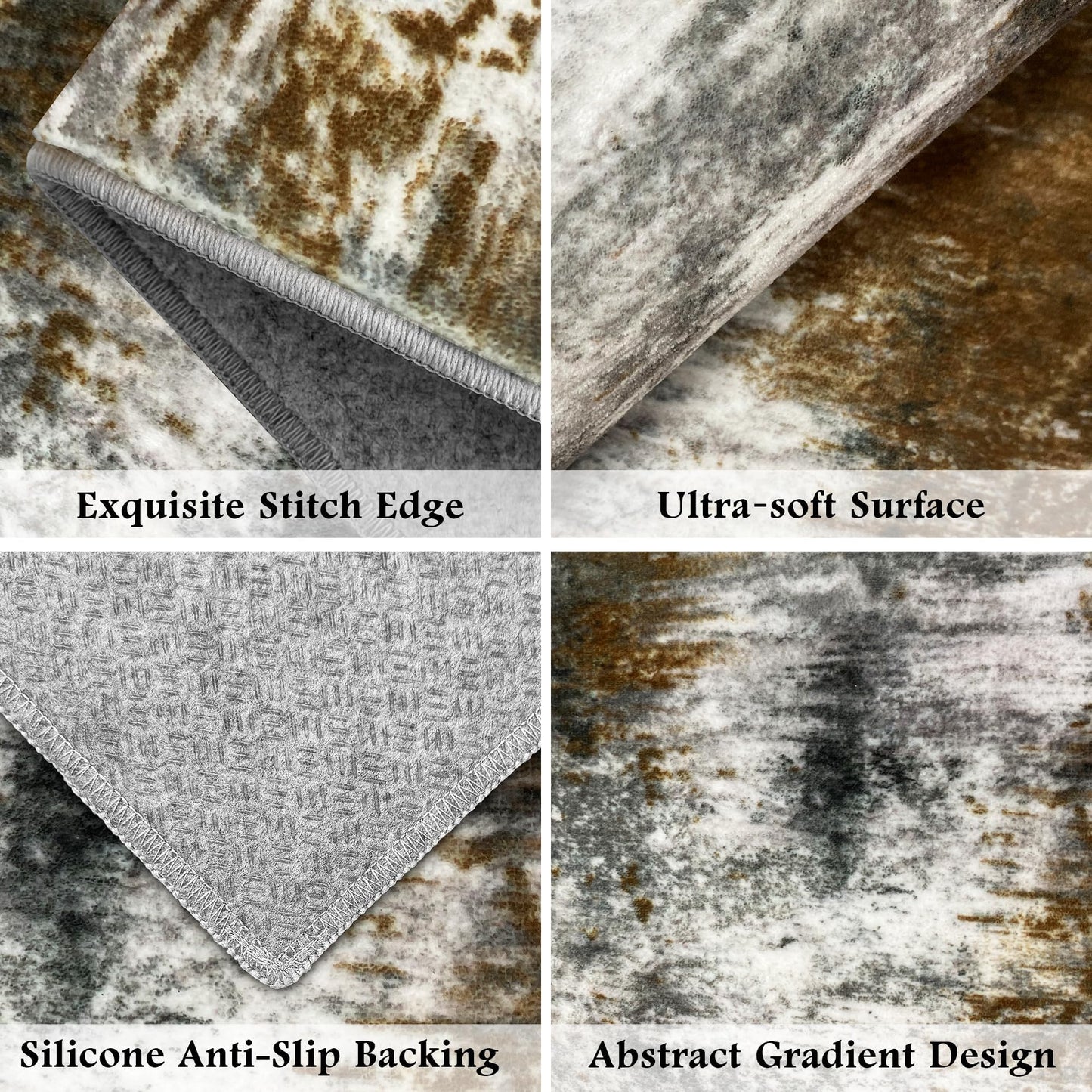 Tritard Upgrade Non Slip Kitchen Rugs Sets of 3 Washable Kitchen Mats for Floor Abstract Kitchen Runner Rug Soft Floor Mat Set Kitchen Carpet Rugs for Hallway, Laundry, Entryway, Office, Grey Brown