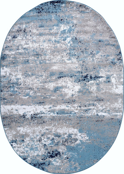 Rugshop Modern Distressed Blue Abstract Oval Area Rug Bohemian Inspired Watercolor for Dining Room, Living Room and Bedroom 5' x 7' Oval