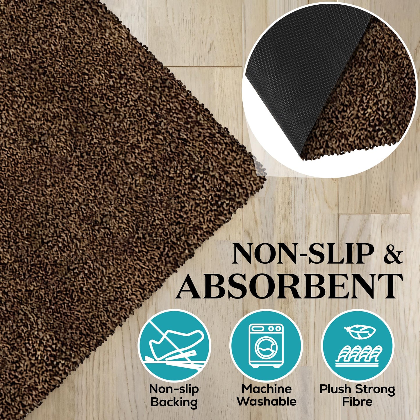 RugMast Premium Microfiber Indoor Door Mat – 20"x30" Washable Entry Mat, Non-Slip, Waterproof Backing, Super Absorbent, Low Profile Entryway Doormat for Indoor Entrance