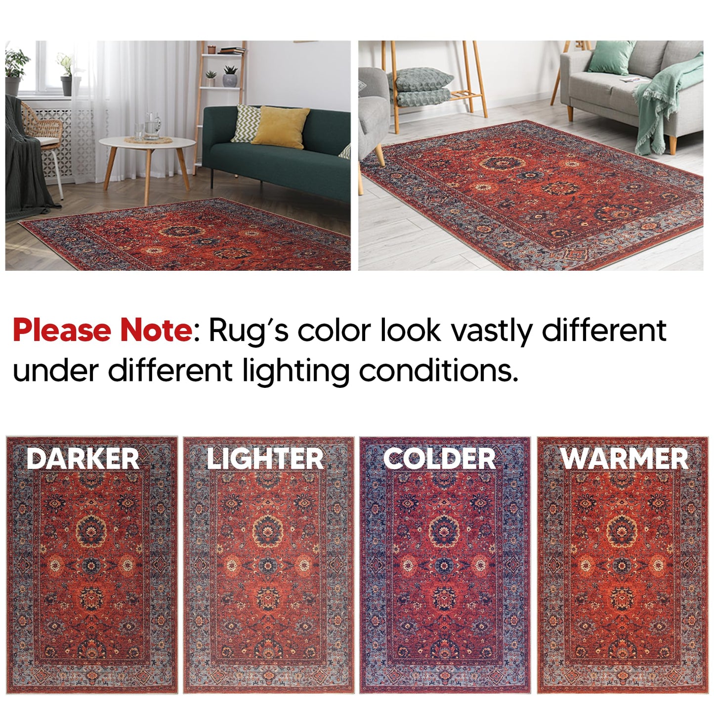 Keen Home Design 6x9 Rug - Machine Washable Area Rug with Non-Slip Backing, Ideal for Living Room, Dining Room, Bedroom - Vintage, Easy Clean, Durable, Low Pile Rug - (6' x 9')