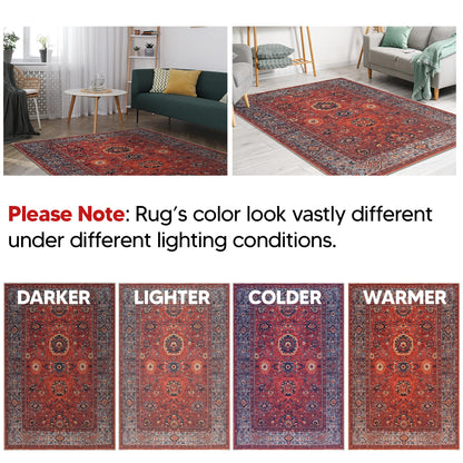 Keen Home Design 6x9 Rug - Machine Washable Area Rug with Non-Slip Backing, Ideal for Living Room, Dining Room, Bedroom - Vintage, Easy Clean, Durable, Low Pile Rug - (6' x 9')