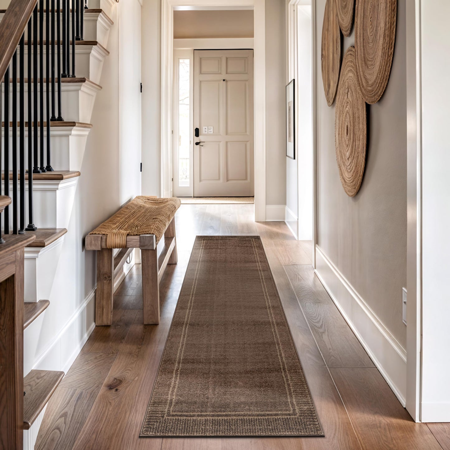 Rugshop Modern Distressed Bordered Indoor Runner Rug for Hallway,Entryway,Kitchen Rug Low Pile Rug with Jute Backing 2' 3" x 8' Brown