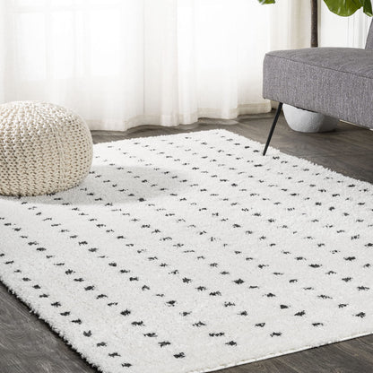 JONATHAN Y Pele Modern Geometric Dot Shag White/Gray Indoor Area Rug, 8x10, Bohemian, Contemporary, Easy-Cleaning for Living Room, Bedroom, Kitchen, Pet Friendly, Non-Shedding (MOH400A-8)
