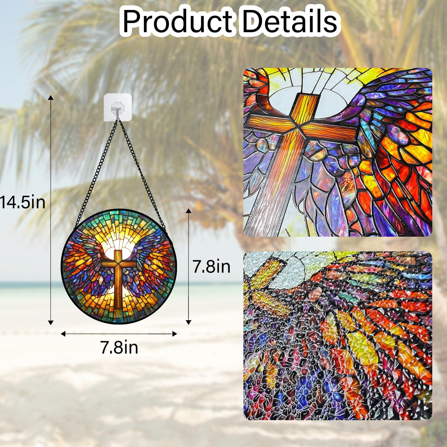 DASTOLL Stained Glass Window Hanging - Jesus Cross Wings Suncatcher Ready to Hang Window Doors Home Decoration and Christmas, Mother's Day Birthday Gifts for Women, Men, and Mom 7.8x7.8 in