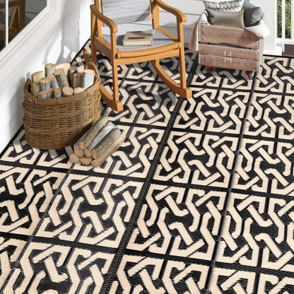 SAND MINE Reversible Mats, Plastic Straw Rug, Modern Area Rug, Large Floor Mat and Rug for Outdoors, RV, Patio, Backyard, Deck, Picnic, Beach, Camping, Trailer, Black & Beige, 9' x 12'