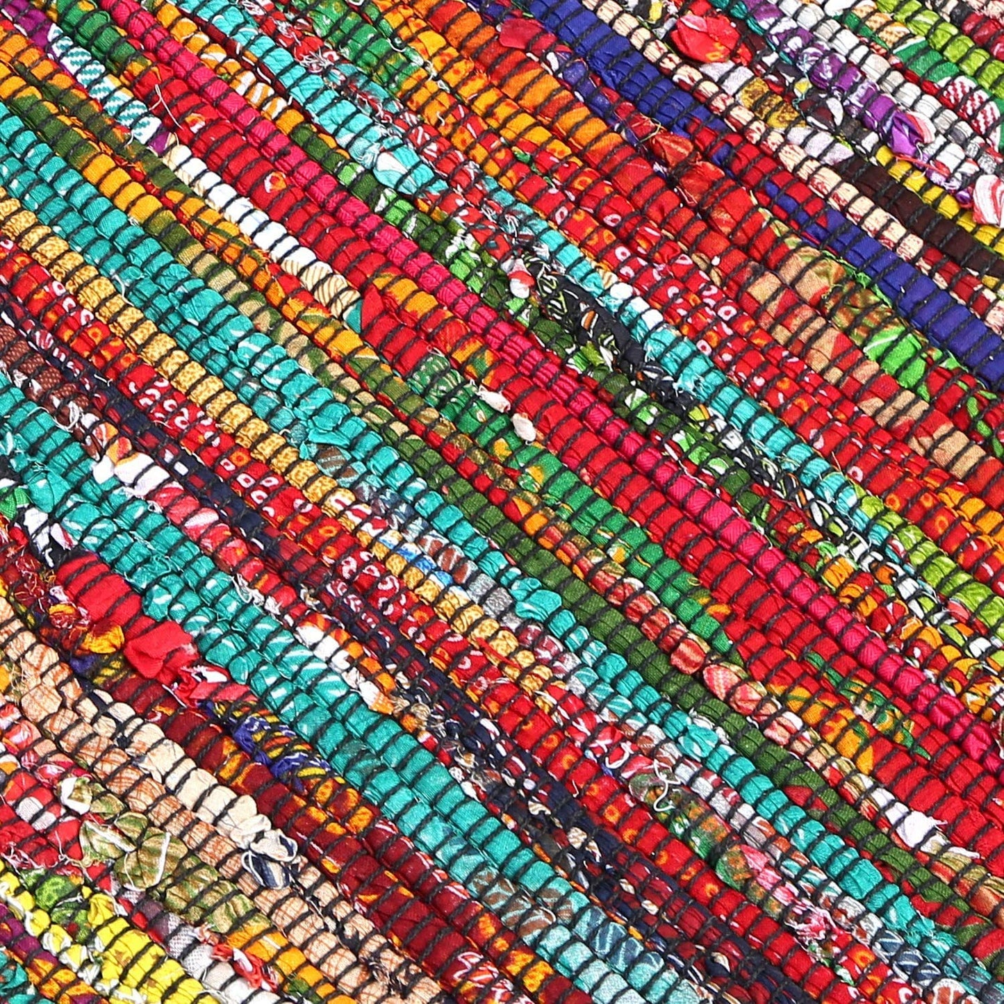 Ramanta Home Cotton Multi Color Chindi Hand Woven Rugs - 8x10 Feet Rectangle Hand Braided Bohemian Colorful Area Rug - Recycled Braided Chindi Rugs- Biodegradable Area Rugs Size 96x120 inch.