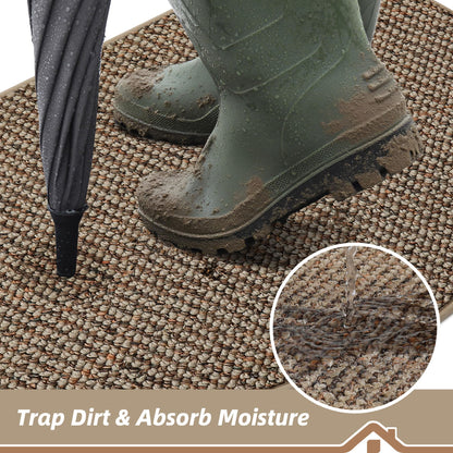 BEQHAUSE Dirt Trapper Door Mat 17" x 30" Half Circle Non Slip Washable Doormats Entrance Rugs Absorbent Welcome Low Profile Floor Mats for Front Back Door and Entryway, Taupe