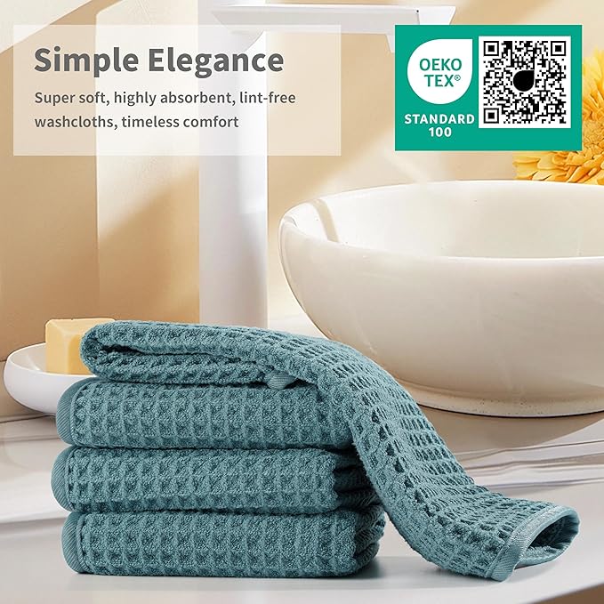 Microfiber Waffle Face Towels, 4 Pieces, Fast Drying, Lint Free 430 GSM