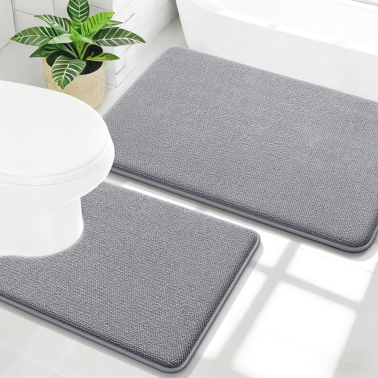 OLANLY Bathroom Rugs Sets 2 Piece, Soft Absorbent Memory Foam Bath Mats and U-Shaped Toilet Rug Set, Machine Washable Bath Mats for Bathroom, Home Decor Accessories (30"x20"+24"x20", Grey)