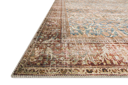 Loloi Layla Collection LAY-04 Ocean/Rust 9'-0" x 12'-0" .13" Thick Area Rug, Soft, Durable, Vintage Inspired, Distressed, Low Pile, Non-Shedding, Easy Clean, Printed, Living Room Rug