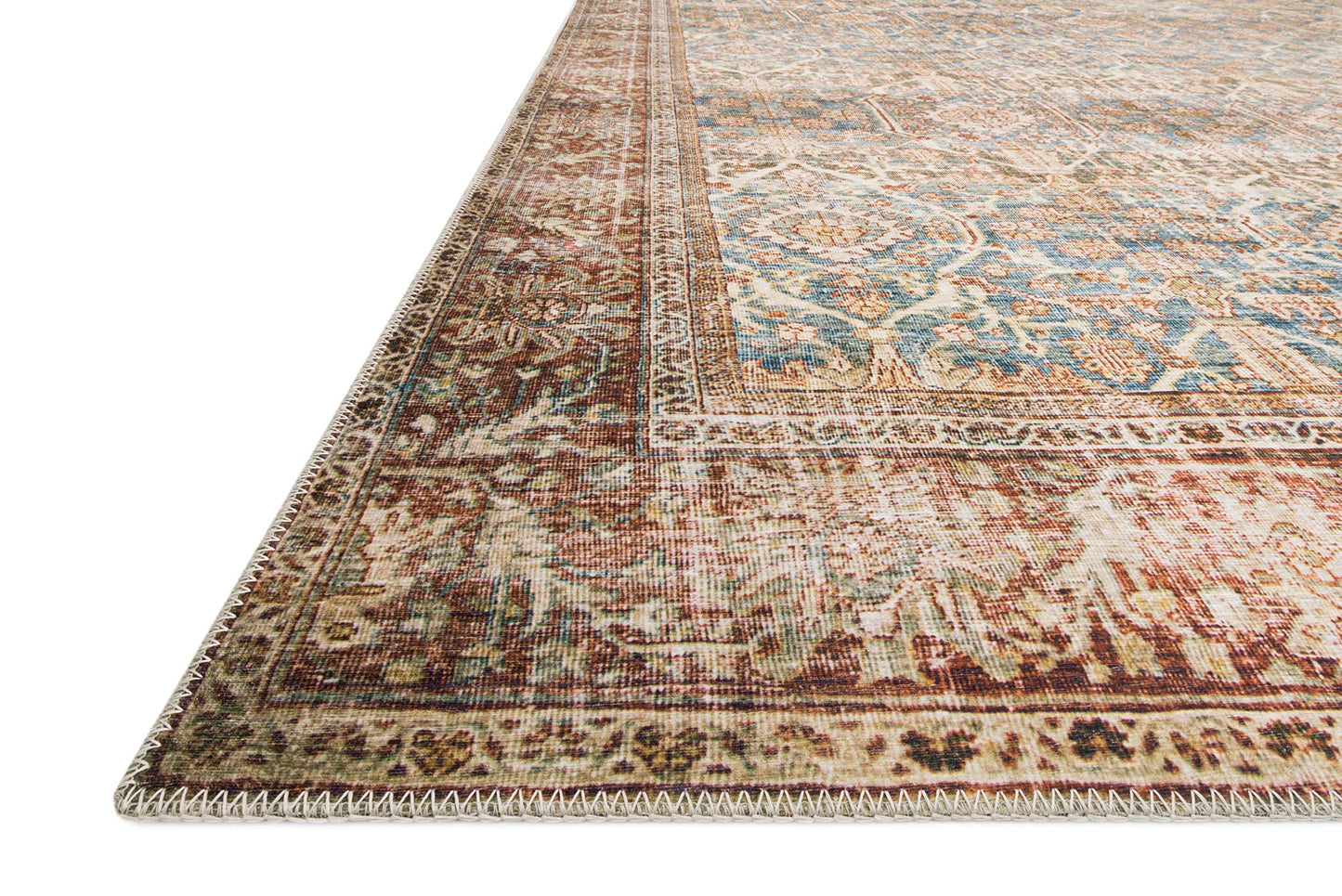 Loloi Layla Collection LAY-04 Ocean/Rust 7'-6" x 9'-6" .13" Thick Area Rug, Soft, Durable, Vintage Inspired, Distressed, Low Pile, Non-Shedding, Easy Clean, Printed, Living Room Rug