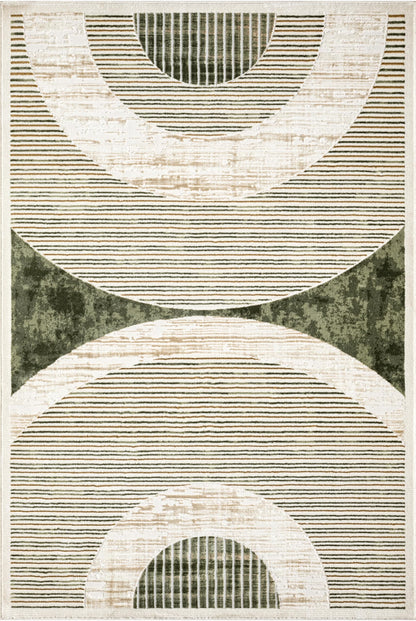 Abani Mid-Century Green Arch Washable Area Rug – 5' x 8' – Modern Geometric Design – Ivy Collection – Non-Shedding, Easy to Clean – Durable for High Traffic Areas – Living Room, Bedroom & Office