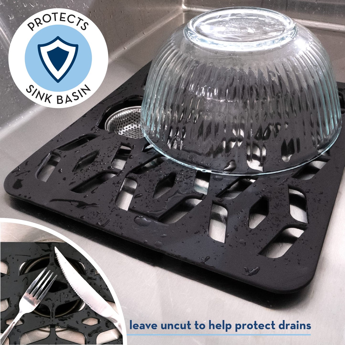 S&T INC. Kitchen Sink Mat, Cut to Fit Drain Hole, Raised Design for Water Flow, Black, 12.8 Inches x 11.3 Inches