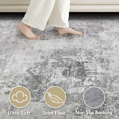Tortania Washable 10x14 Area Rug for Living Room: Modern Abstract Neutral Large Soft Thin Rugs - Non Slip Indoor Carpet for Bedroom Dining Room Office Nursery Home Floor Decoration - Smoky Gray