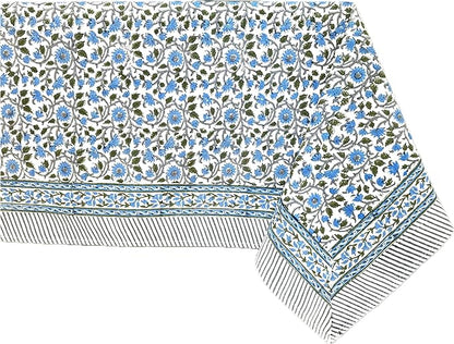 ATOSII Lake Como 100% Cotton Square Summer Tablecloth, Block Print Floral Linen Table Cloth for Kitchen Dining Table I Parties Weddings Outdoors I 60 X 60 Inches I 4 Seater I