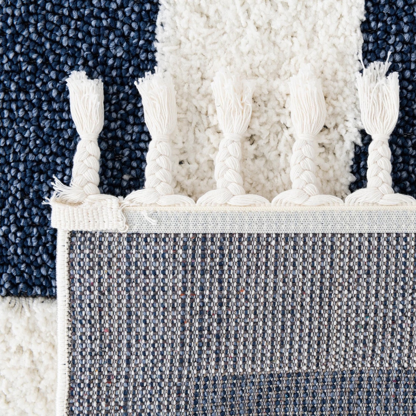Rugs.com - Boho Rug – 5' 3 x 8' Blue Easy-Clean Stain-Resistant Rug – Concentric Stripe Pattern with Fringe, Perfect for Living Rooms, Dining Rooms, and Home Offices