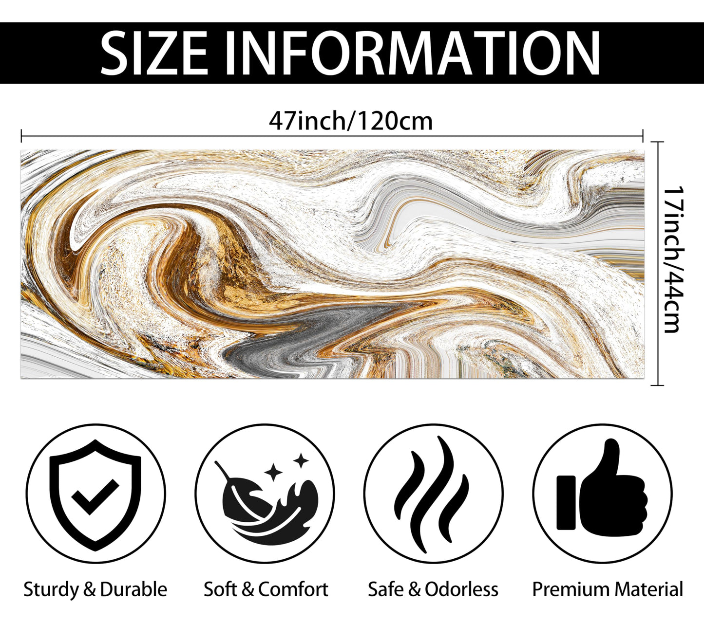 FNLNDO White and Gold Bathroom Rugs Marble Long Runner Rug Bath Mats Gold Bathroom Decor Absorbent Non Slip Shower Mats with Rubber Backing for Home Laundry (17"x 47", White Marble Print)