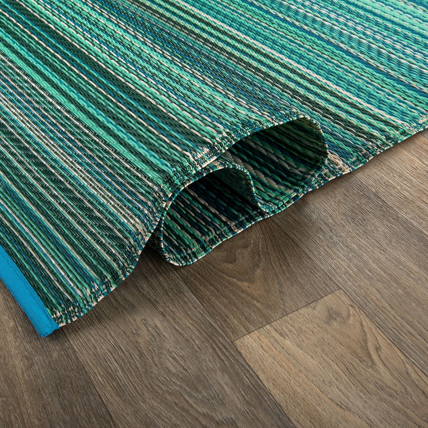 Rugshop Contemporary Stripe Reversible Crease-Free Waterproof Premium Recycled Plastic Outdoor Rugs for Patio,Backyard,RV,Deck,Picnic,Trailer,Beach,Camping Blue 5' x 7'