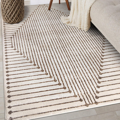 Rugshop Beige and Brown Geometric Area Rug – Soft Abstract Line Pattern Carpet for Living Room, Bedroom, or Office – Contemporary Neutral Decor Accent 4' x 6' Beige